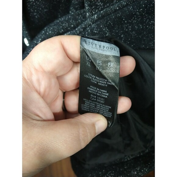 Liverpool Hooded Trench Mid  Belted Coat Woman XL Black Speckled Lined Pockets - Picture 13 of 16